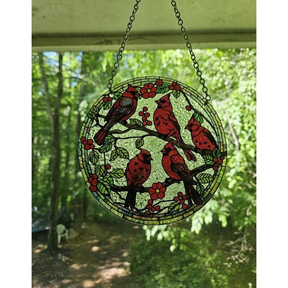 Cardinal Bird Stained Glass Hanging Sun Catcher - Picture 1 of 5